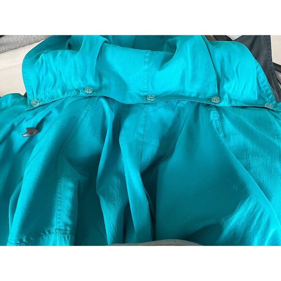 Vtg MYCRA PAC Designer Wear Raincoat Coat Hooded Turquoise & Black Teflon Fabric - Picture 10 of 10